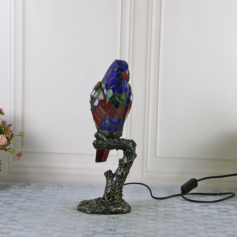 Lampe de table Tiffany American Parrot en résine avec vitrail à 1 lumière 