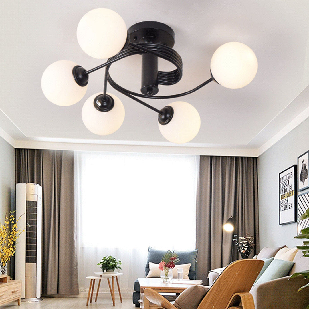 Nordic Light Luxus Glasball Spiral Design 3/5 Licht Semi-Flush Mount Deckenleuchte 