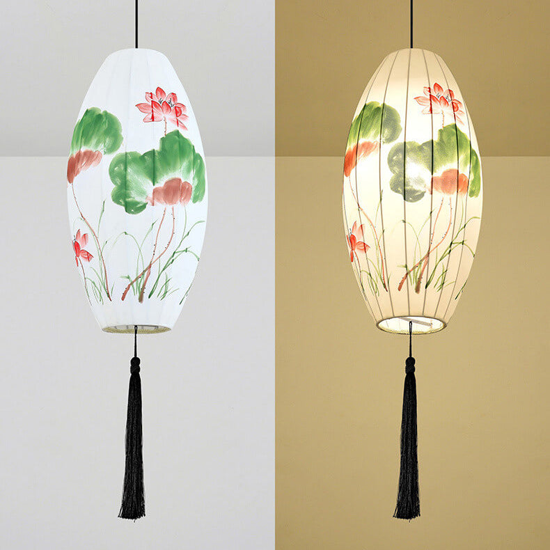Lanterne ovale antique orientale faite à la main en tissu 1 lumière suspendue 