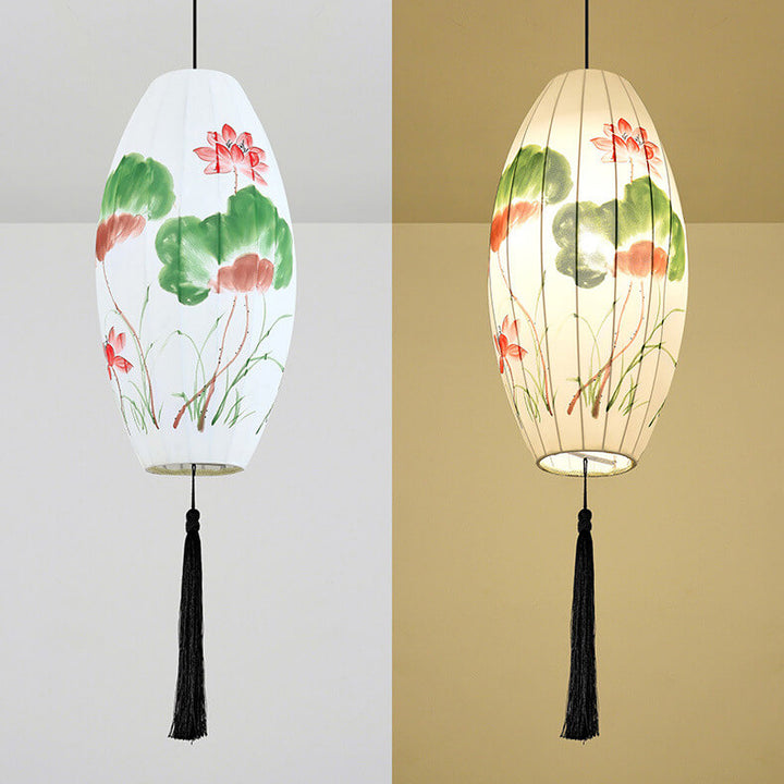 Lanterne ovale antique orientale faite à la main en tissu 1 lumière suspendue 