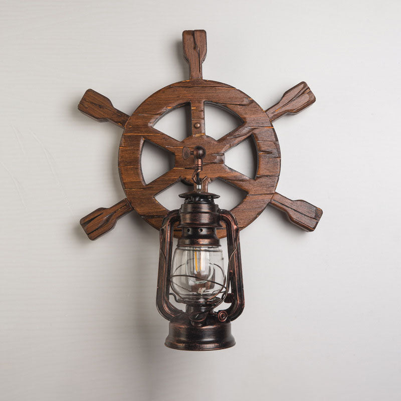 Vintage Industrial Wooden Boat Rudder Kerosene Lamp 1-Light Wall Sconce Lamp