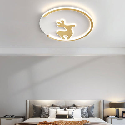 Nordic Creative Moose Thin Round Kids LED Flush Mount Ceiling Light