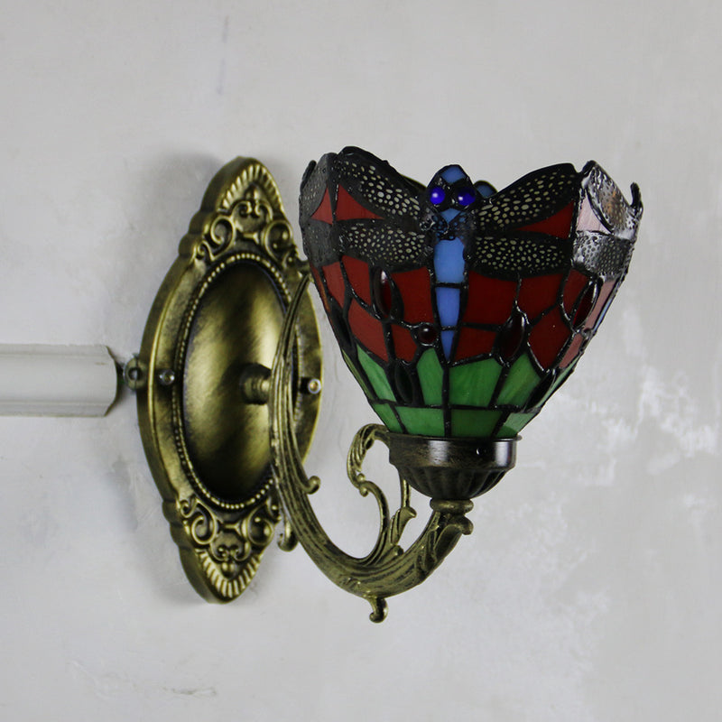 Europäische Tiffany-Wandleuchte aus Buntglas, rund, 1-flammig 