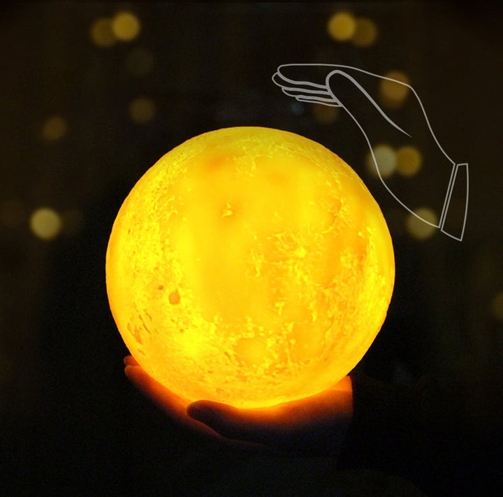 Lampe de table créative à 1 lumière LED rechargeable en forme de lune imprimée en 3D 