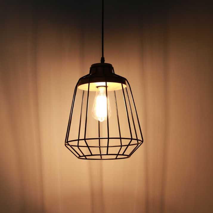Industrielle Retro Schwarz Käfig Metall 1-Licht Pendelleuchte 