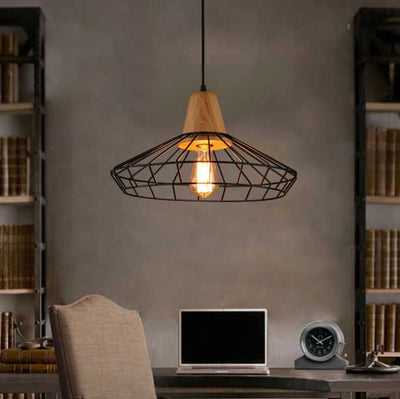 Industrial Retro Black Cage Metal 1-Light Pendant Light