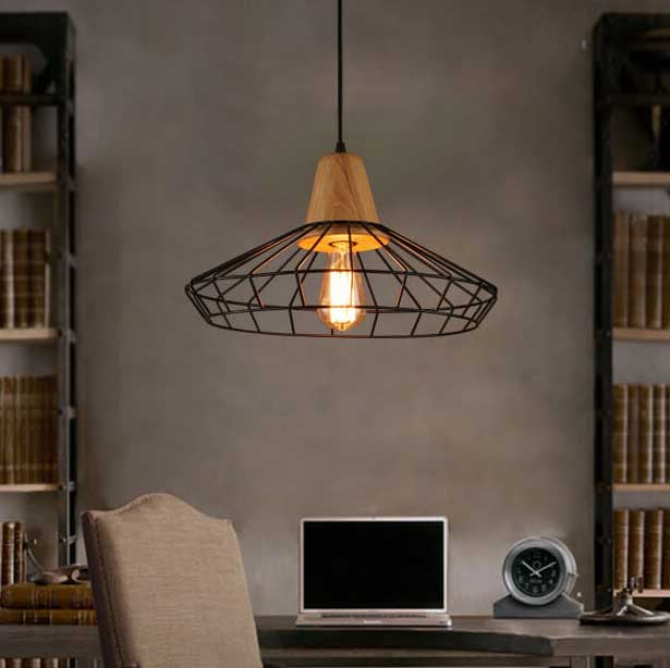 Industrial Retro Black Cage Metal 1-Light Pendant Light