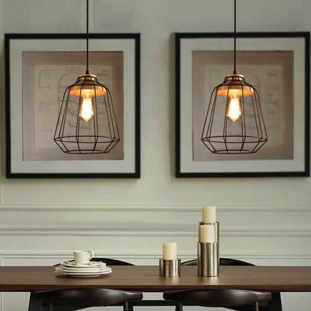 Industrielle Retro Schwarz Käfig Metall 1-Licht Pendelleuchte 