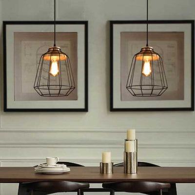 Industrial Retro Black Cage Metal 1-Light Pendant Light