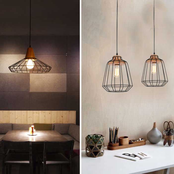 Industrielle Retro Schwarz Käfig Metall 1-Licht Pendelleuchte 