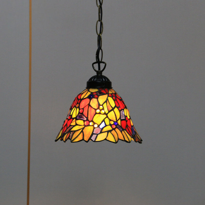 Tiffany Rustic Rose Beads Stained Glass 1-Light Pendant Light