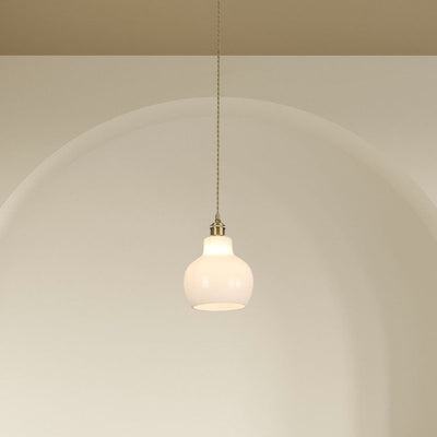 Japanese Minimalist Pure White All Copper Glass 1-Light Pendant Light