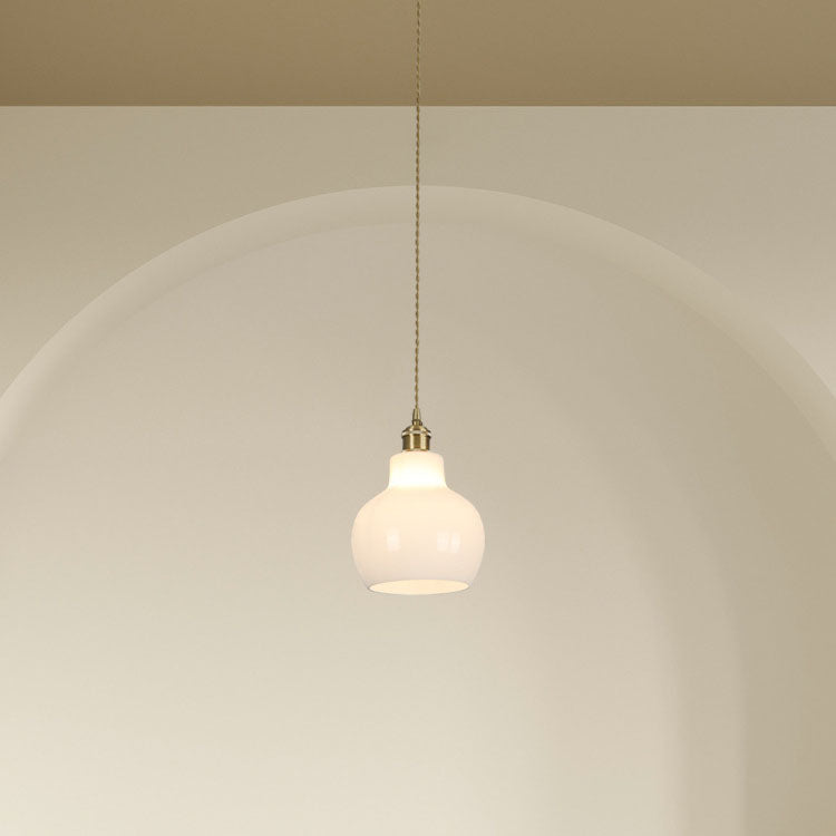 Japanese Minimalist Pure White All Copper Glass 1-Light Pendant Light