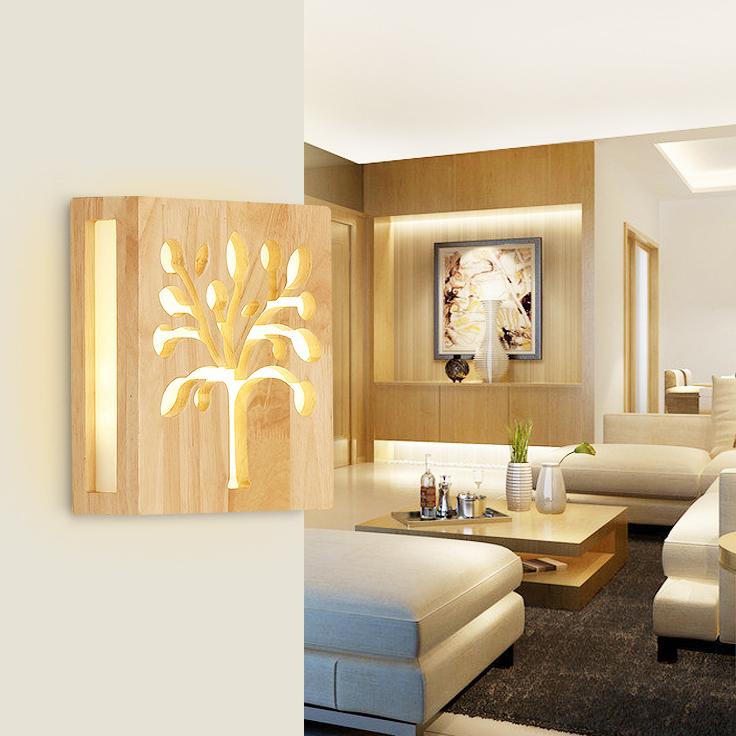 Modern Creative Solid Wood Happy Tree &  Antler Pattern LED Wall Sconce Lamp