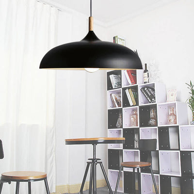 Wrought Iron Pot Lid 1-Light Adjustable Length Dome Pendant Light