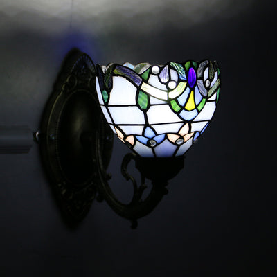 European Style Tiffany Baroque Stained Glass Bowl 1-Light Wall Sconce Lamp