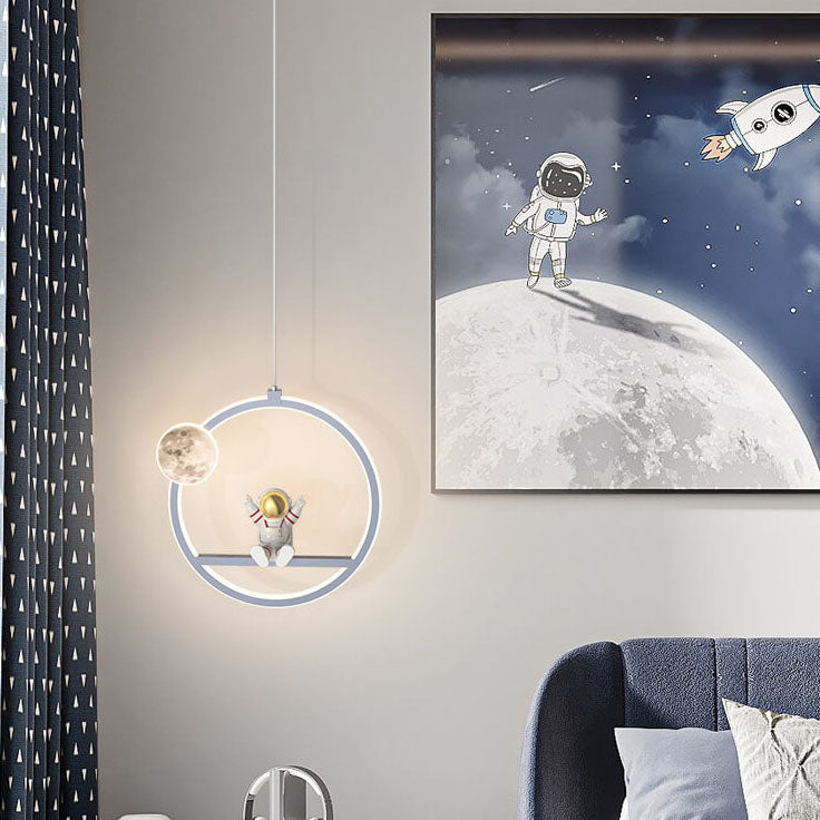 Nordic Cartoon Round Acrylic  Astronaut LED Pendant Light