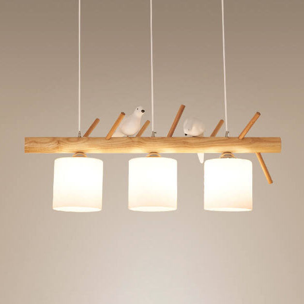 Nordic Minimalist Solid Wood Bird Decor Cylinder 2/3-Light Island Light Chandelier