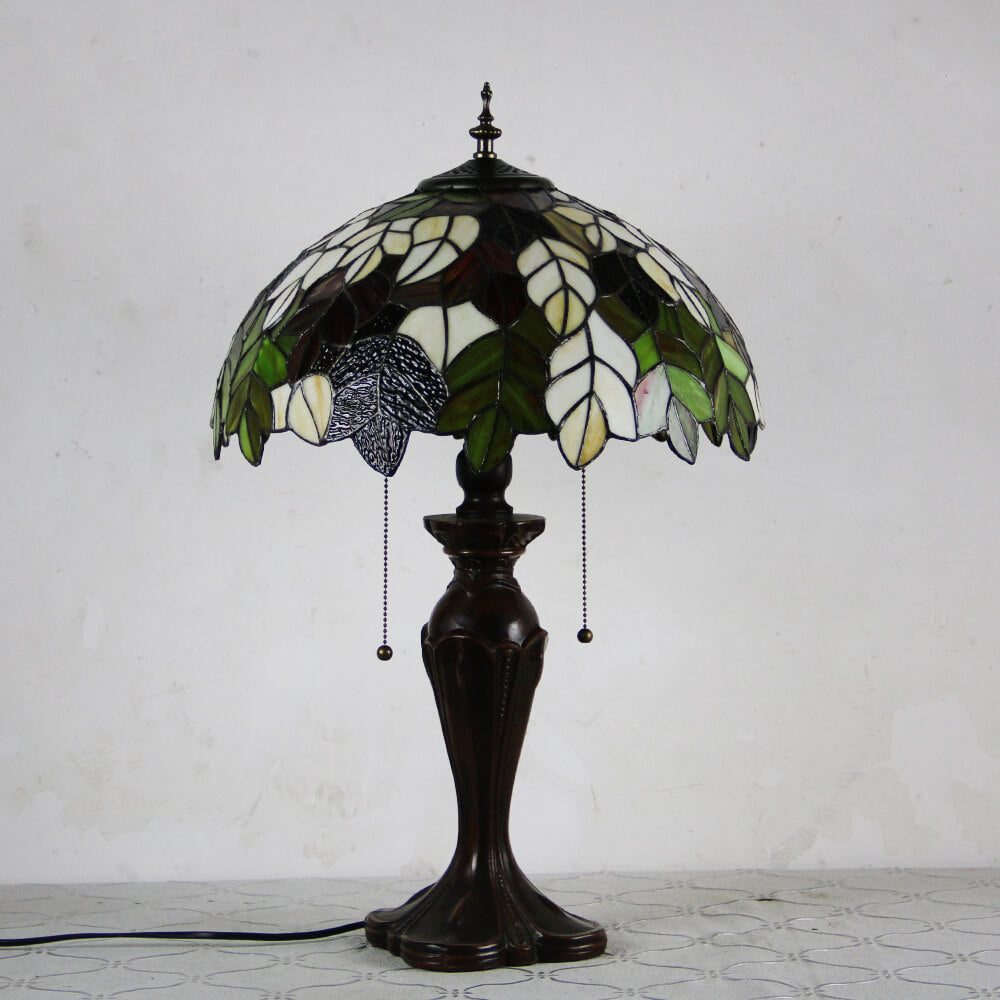 Lampe de table Tiffany avec fleur rétro européenne en verre teinté à 1 lumière avec cordon de tirage 