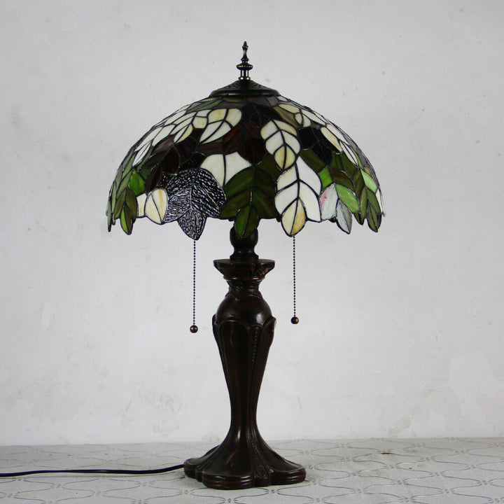 Lampe de table Tiffany avec fleur rétro européenne en verre teinté à 1 lumière avec cordon de tirage 
