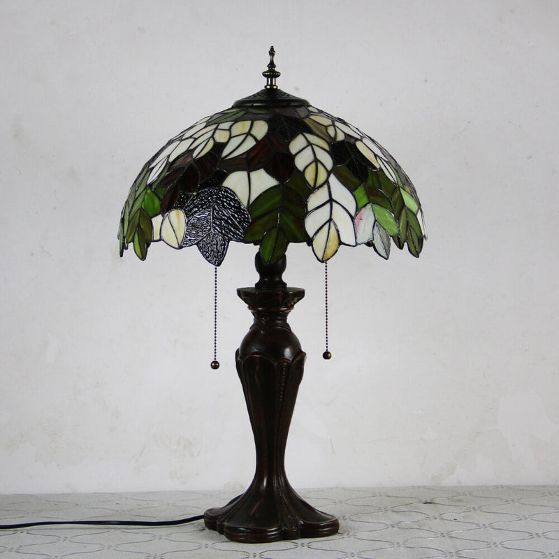 Tiffany European Retro Flowers Stained Glass Pull Cord 1-Light Table Lamp