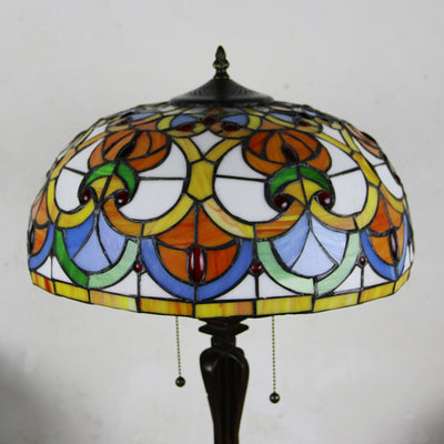 Lámpara de mesa de 2 luces con cordón de tiro en forma de cono de vidrio teñido estilo Tiffany Mediterráneo 