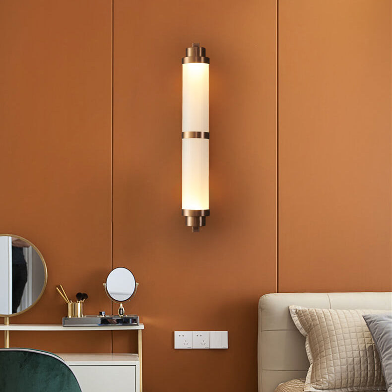 Modern Luxury Cylindrical Glass Stainless Steel Rose Gold LED Wall Sconce Lamp for Living Room Bedroom