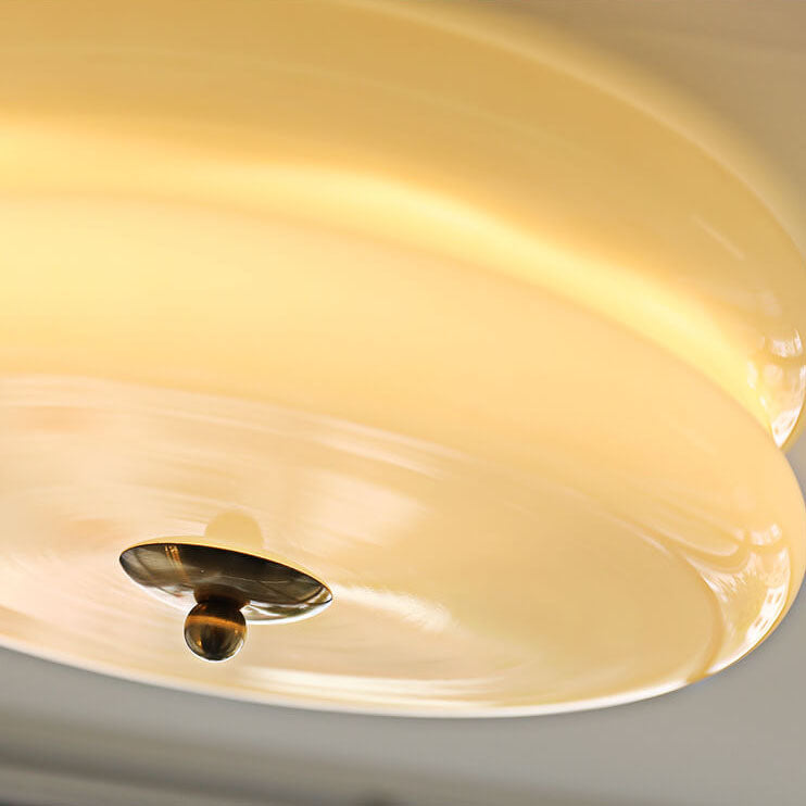 French Minimalist Cream Glass Round LED Flush Mount Ceiling Light