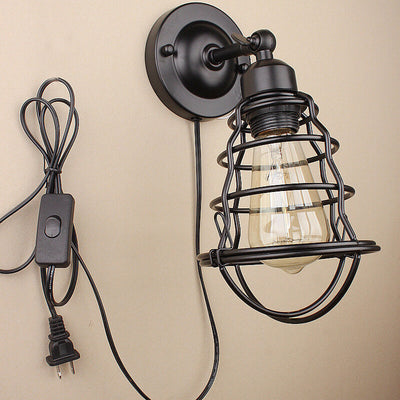 Industrial Vintage Iron Cage 1-Light Wall Sconce Lamp