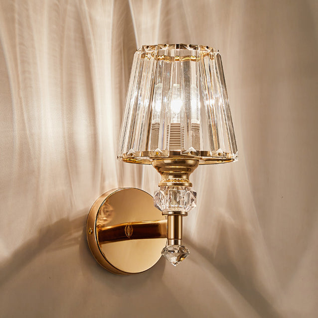 Moderne minimalistische runde trapezförmige Hardware Kristall 1-Licht Wandleuchte Lampe für Schlafzimmer 