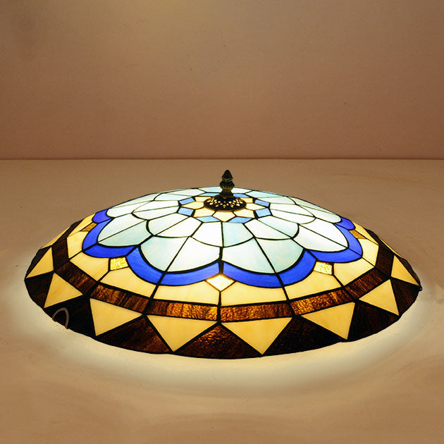 Tiffany Mediterranean Blue Stained Glass Round 2/3/4 Light Flush Mount Ceiling Light