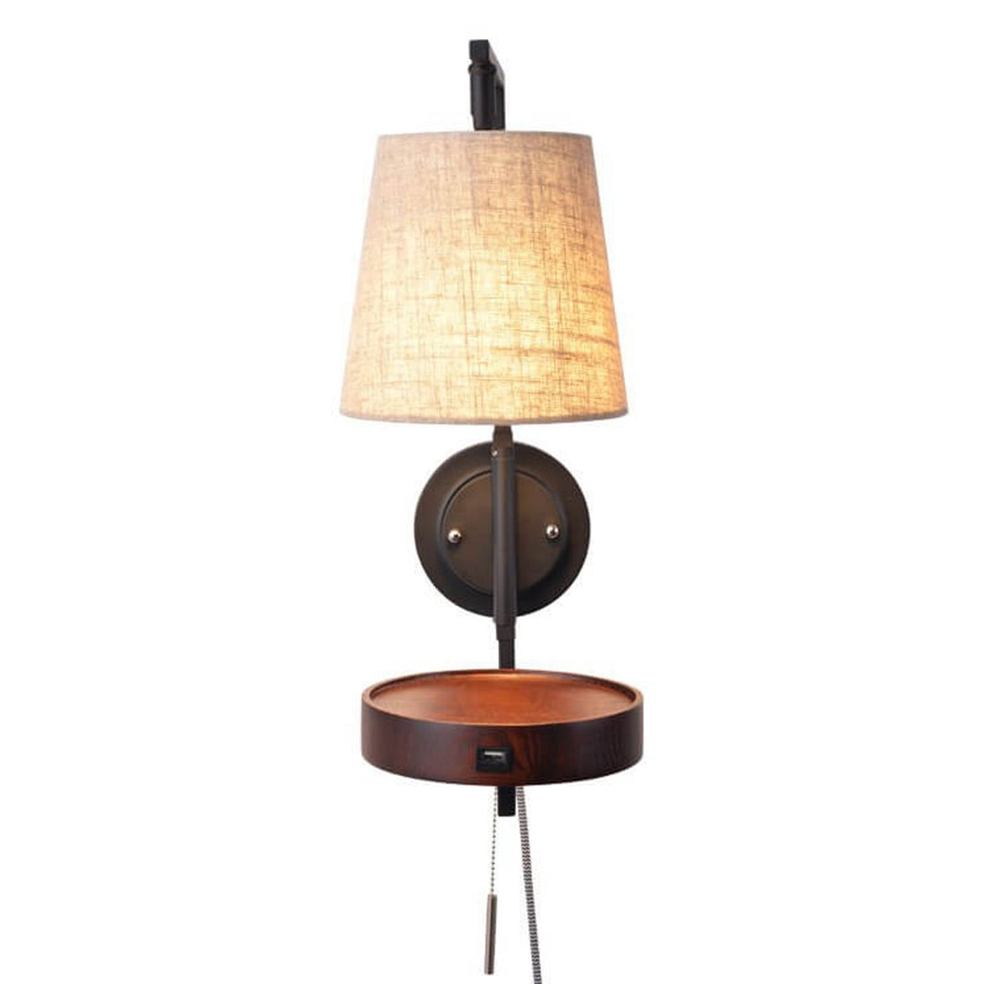 Nordic Light Luxury Solid Wood Wrought Iron Fabric 1-Light Wall Sconce Lamp