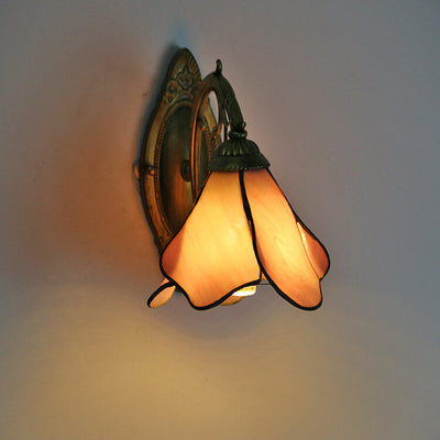 Vintage Tiffany Petals Stained Glass 1-Light Wall Sconce Lamp