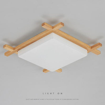 Moderne quadratische japanische Tatami-LED-Deckenleuchte aus massivem Holz 