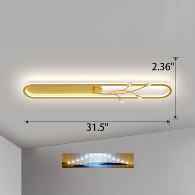 Creative Long Oval Crystal Small Flower Decoration Design LED Flush Mount Light