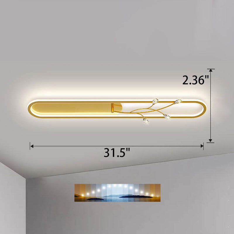 Creative Long Oval Crystal Small Flower Decoration Design LED Flush Mount Light