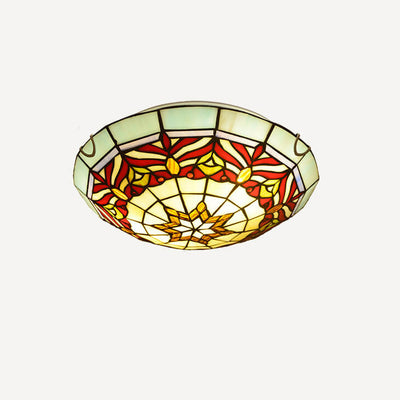 European Tiffany Stained Glass Round 2/3 Light Flush Mount Ceiling Light