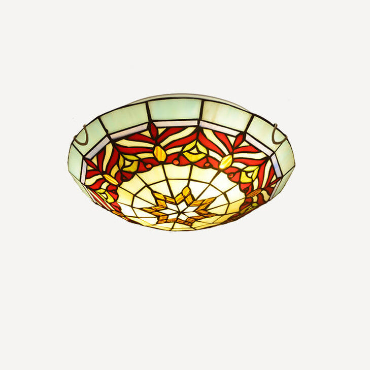 European Tiffany Stained Glass Round 2/3 Light Flush Mount Ceiling Light