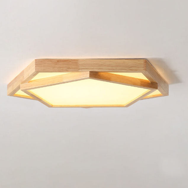 Modern Nordic Solid Wood Geometric LED Flush Mount Lighting Ceiling Light