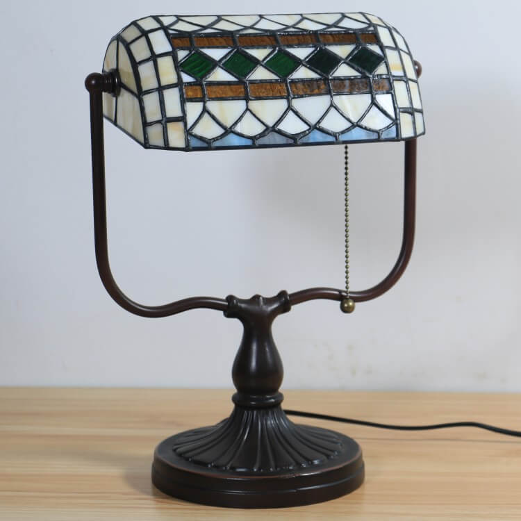 Tiffany Floral Butterfly Stained Glass 1-Light Bank Zipper Table Lamp