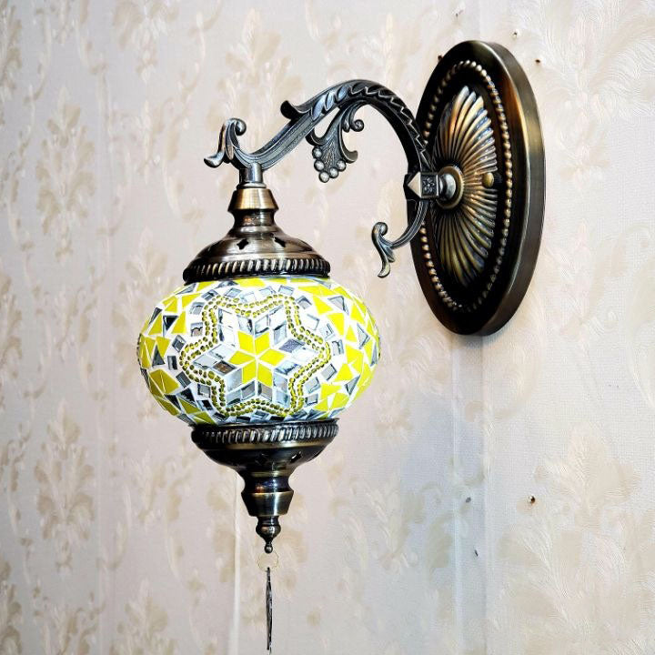 European Vintage Exotic Cracked Glass 1-Light Wall Sconce Lamp