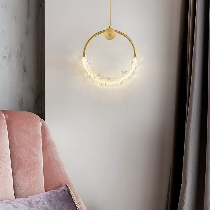 Nordic Luxury Circle Messing Eis Kristall LED Pendelleuchte 