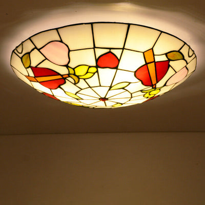 Tiffany Peach Heart Stained Glass Round 2/3/4 Light Flush Mount Ceiling Light