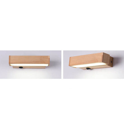 Simple Log Wooden Rectangular Rotatable LED Wall Sconce Lamp