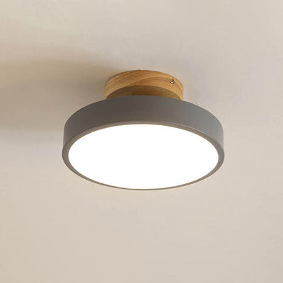 Nordic Wood  Round Acrylic LED Semi-Flush Mount Ceiling Light