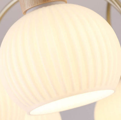Modern Cream Round Lantern Iron Solid Wood Glass 6/8 Light Chandelier