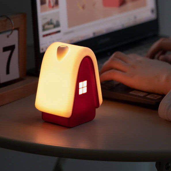 Lámpara de Mesa de Luz Nocturna LED Recargable USB de Silicona en Forma de Casa de Nieve Moderna de Dibujos Animados 