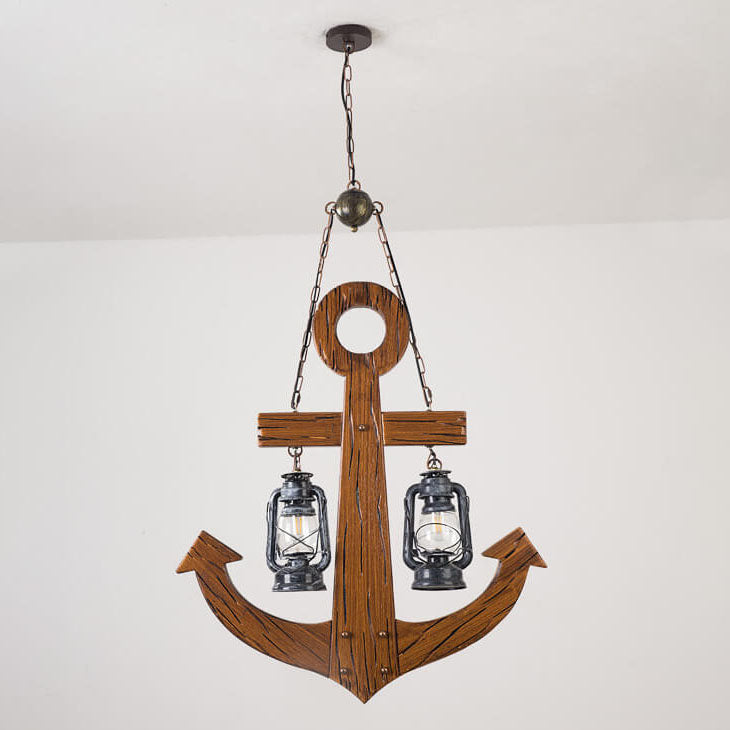 Candelabro de isla de 2 luces con ancla de barco industrial retro 
