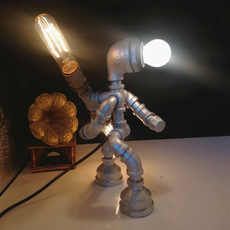 Vintage Steampunk Plumbing Robot Decor 1-Light Table Lamp