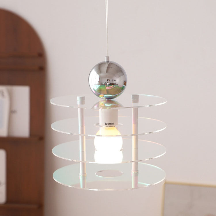 Zeitgenössische nordische bunte Acryl fliegende Untertasse 1-Licht Pendelleuchte für Schlafzimmer 